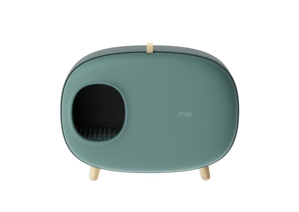 Groene MakeSure kattenbak op houten pootjes