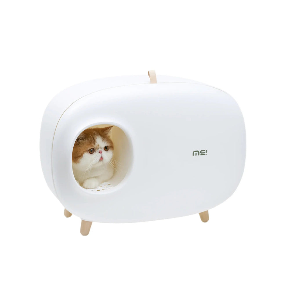 Witte MakeSure design kattenbak met een kat in de opening