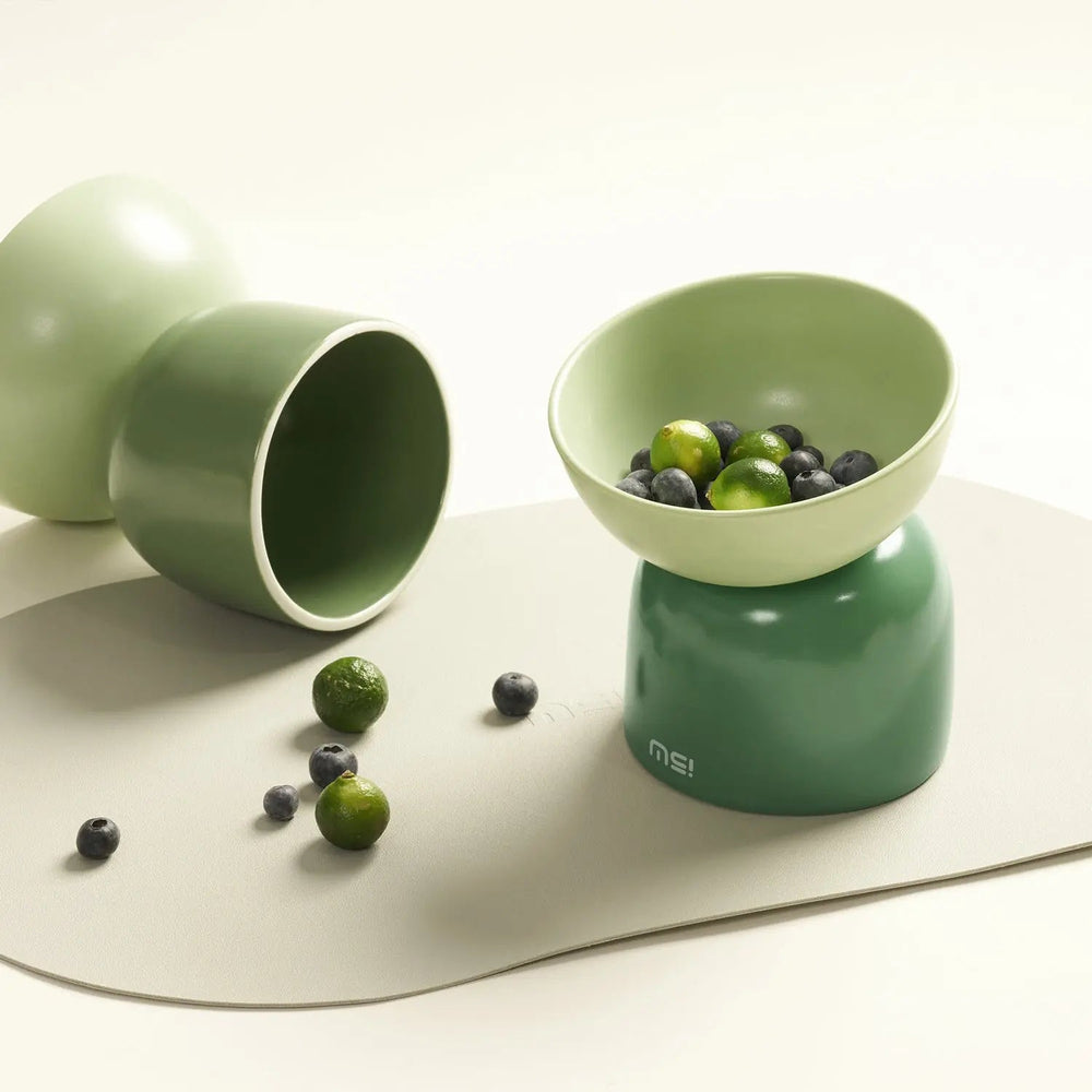Groene voerbak met brokjes