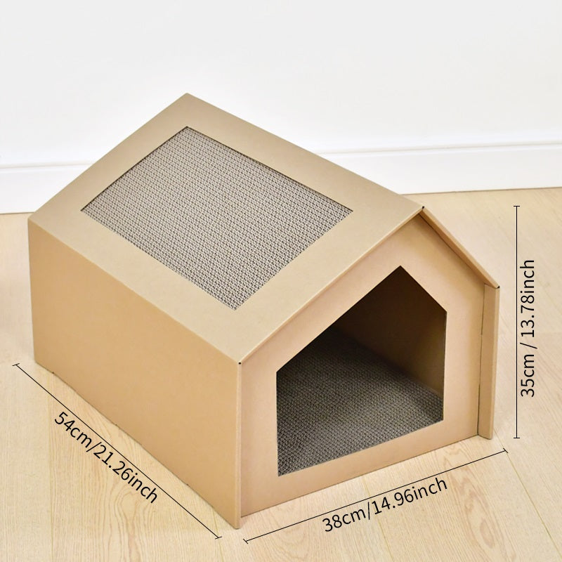 Afmetingen van het kartonnen kattenhuisje met krabplank