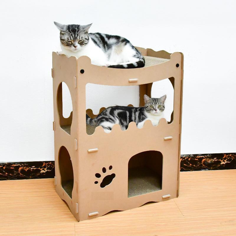 Twee katten op twee verdiepingen van het kattenhuis