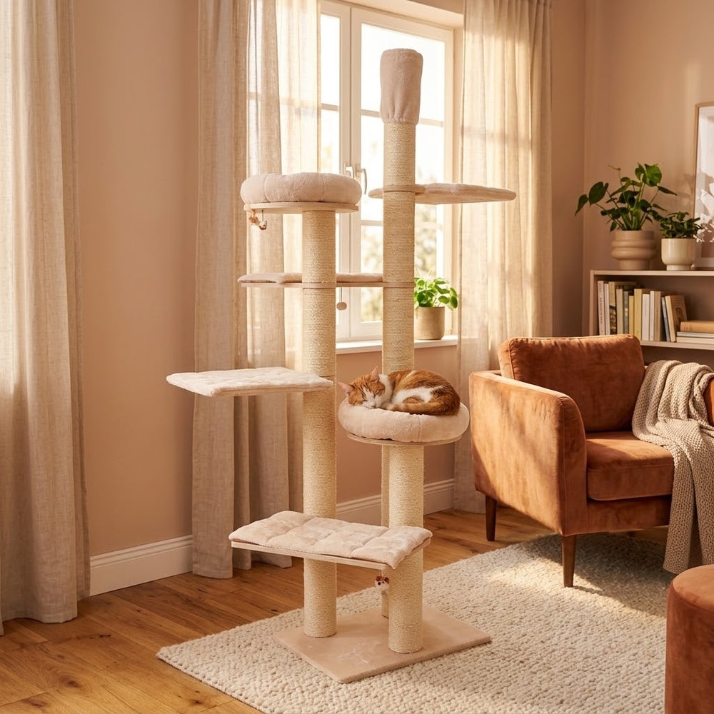 LUXE krabpaal XL met twee liggende katten