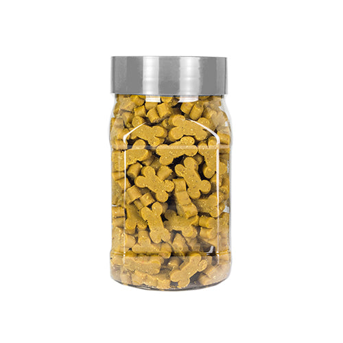 Doorzichtige pot met botjesvormige hondensnacks