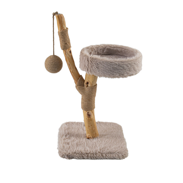 LUNA krabpaal van massief hout met pluche mand en speelbal