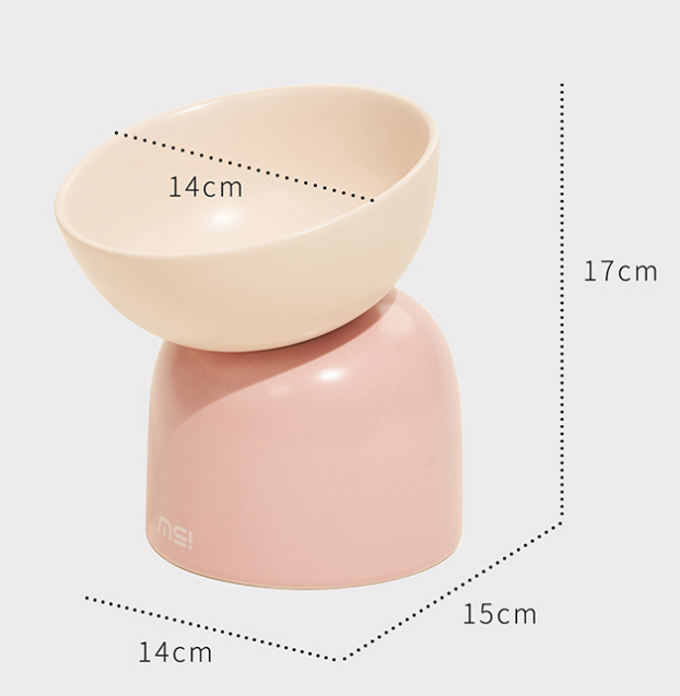 Afmetingen van de roze voerbak: 14 × 15 × 17 cm