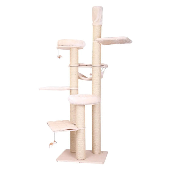 LUXE krabpaal XL in beige met zes niveaus en hangende speeltjes
