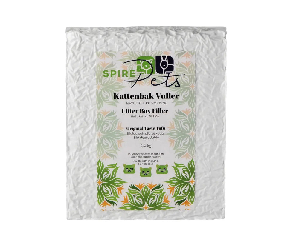 Voorkant van de verpakking tofu kattenbakvulling 2,4 kg